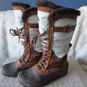The North Face Shellista Lace Tall Winter Boots Faux Fur Top Brown & White 8 M